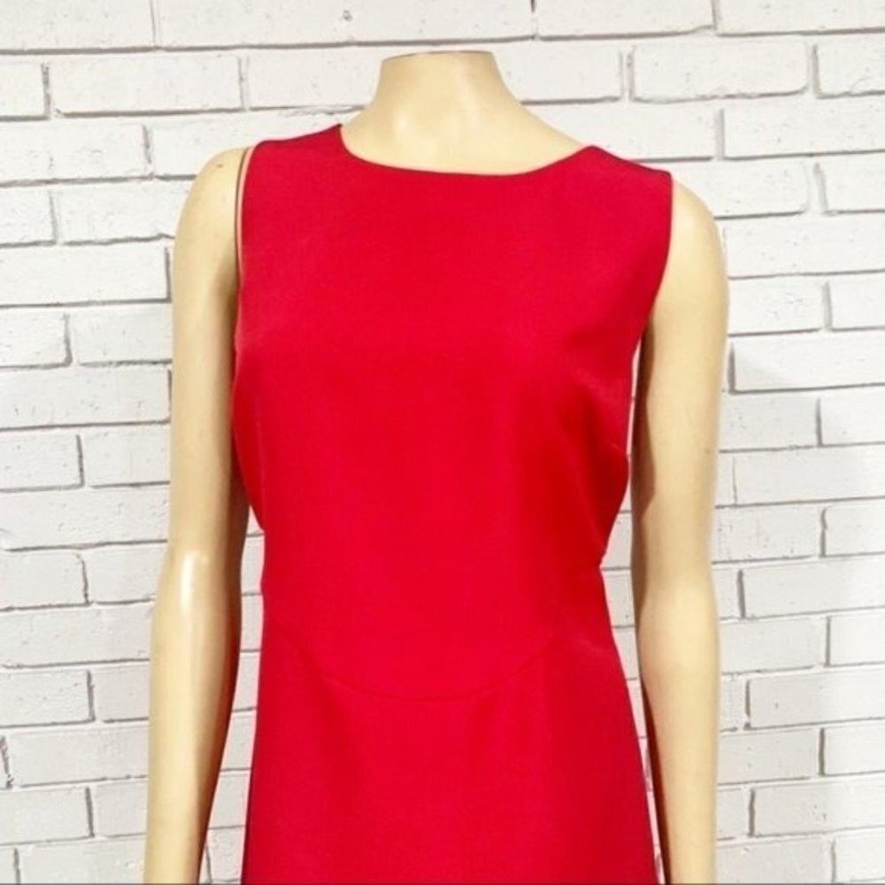 Anthropologie Red Sleeveless Side Cut Out Mini Shift Dress Round Neck Zip Back - Picture 7 of 13